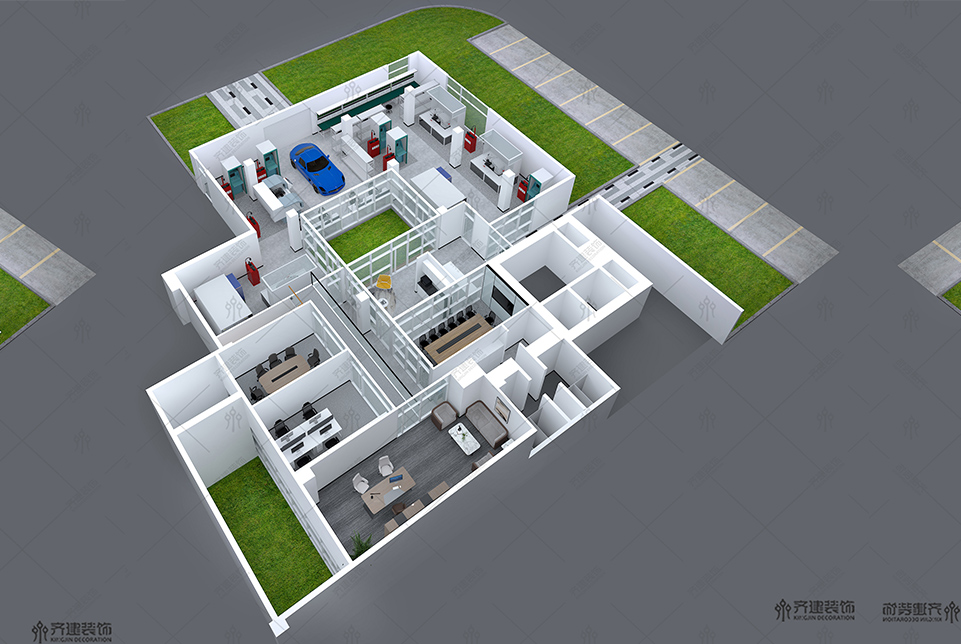 上海汽配研發中心辦公室墻裝修設計3D效果圖2